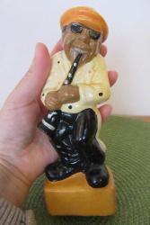 Vintage Seramik Biblo Siyahi Esmer (Afrikan Amerikan) Caz (Jazz) Sanatçısı 17 cm