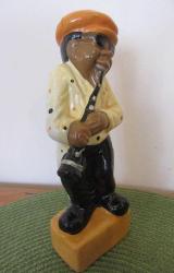 Vintage Seramik Biblo Siyahi Esmer (Afrikan Amerikan) Caz (Jazz) Sanatçısı 17 cm