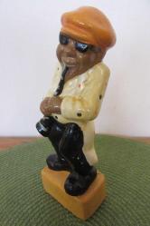Vintage Seramik Biblo Siyahi Esmer (Afrikan Amerikan) Caz (Jazz) Sanatçısı 17 cm