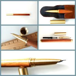 OMENİV'DEN VİNTAGE RETRO MODEL MİNİMAL AHŞAP PİRİNÇ TON DOLMA KALEM DOLMAKALEM 0.38MM VE KILIF SET