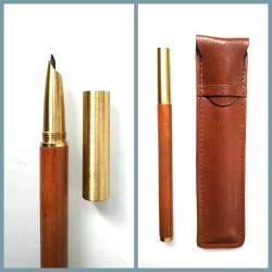 OMENİV'DEN VİNTAGE RETRO MODEL MİNİMAL AHŞAP PİRİNÇ TON DOLMA KALEM DOLMAKALEM 0.38MM VE KILIF SET