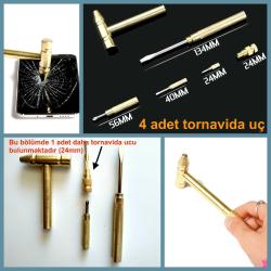 OMENİV'DEN METAL PİRİNÇ 6 FONKSİYONLU ÇEKİÇ TORNAVİDA ACİL DURUM CAM KIRICI NEFİS MASAÜSTÜ OBJE TEK!
