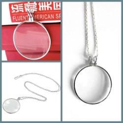 OMENİV'DEN 6X BÜYÜTEN GÜMÜŞ KROM ÇERÇEVE BÜYÜTEÇ KOLYE VİKTORYEN VİNTAGE RETRO TARZ UZUN ZİNCİR