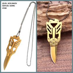 OMENİV'DEN GOLD PİRİNÇ TON ÇELİK AYI DİŞİ KOLYE ÇAKI BIÇAK ANAHTARLIK KAMP OUTDOOR AV OLTA