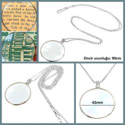 OMENİV'DEN 6X BÜYÜTEN GÜMÜŞ KROM ÇERÇEVE BÜYÜTEÇ KOLYE VİKTORYEN VİNTAGE RETRO TARZ UZUN ZİNCİR