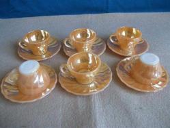 Antika - OVEN PROOF MARKA - SARI OPAL - KAHVE FİNCAN TAKIMI - 6 FİNCAN+6 FİNCAN ALTLIĞI - kitantik - kitaLog