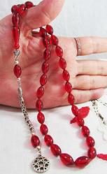 ALEV KıRMıZı ARPA KeSiM ATEŞİ SıKMa KEHRİBAR 33 LÜK TESBİH....7x12,5mm