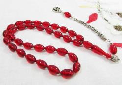 ALEV KıRMıZı ARPA KeSiM ATEŞİ SıKMa KEHRİBAR 33 LÜK TESBİH....7x12,5mm