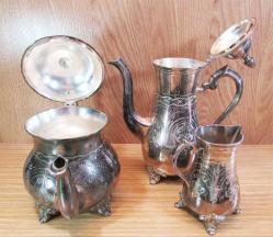 ViNTaGe AVRUPA GüMüŞ KaPLaMa ÇaY-KaHVe SERVİS TaKıMı..