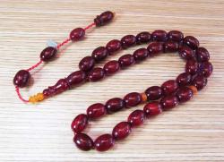 DIŞI KoYu İÇİ KıRMıZı ATEŞİ SıKMa KEHRİBAR 33 LüK TESBİH......9x11,5mm