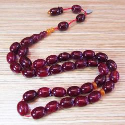 DIŞI KoYu İÇİ KıRMıZı ATEŞİ SıKMa KEHRİBAR 33 LüK TESBİH......9x11,5mm