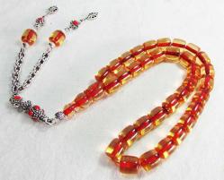 OSMANLI BeNZeTMe ŞEFFAF SaRı ATEŞ KEHRİBAR 33 Lük TESBİH..***..10x11mm
