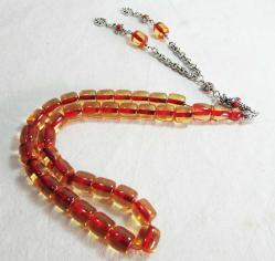 OSMANLI BeNZeTMe ŞEFFAF SaRı ATEŞ KEHRİBAR 33 Lük TESBİH..***..10x11mm