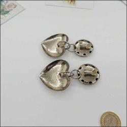 Vintage Gümüş Ton Büyük Kalpli Klipsli Küpeler 0088