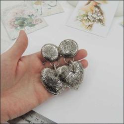 Vintage Gümüş Ton Büyük Kalpli Klipsli Küpeler 0088