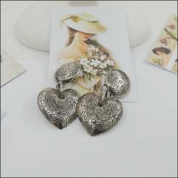 Vintage Gümüş Ton Büyük Kalpli Klipsli Küpeler 0088