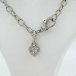 Vintage 925 Gümüş Orjinal JUDITH RIPKA Zirkon Taşlı Puffy Kalpli Zincir Kolye 0088