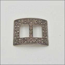 Antika Victorian Gerçek Gümüş Repousse Kabartma Çiçekli Kemer Tokası 0088