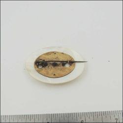 Antika Victorian Sedef Üzeri Cut Steel Çelik Detaylı Oval Broş 0088