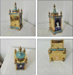 Retro Cloisonne Mineli Cameo Portreli Masa Saati Mantle Clock Kurmalı Çin