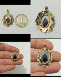 Antika Altın Dolgu Akik Taşlı Kolye Ucu 0003