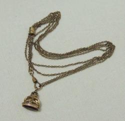 Antika Altın Dolgu Ametist İmitasyonu Taşlı Cep Saati Kösteği Kolye  0001