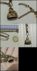 Antika Altın Dolgu Ametist İmitasyonu Taşlı Cep Saati Kösteği Kolye  0001