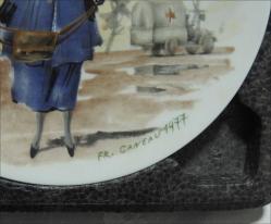 Eski LİMOGES FR.GANEAU İmzalı Edith La Femme Pratique 1915 Temalı Collectable Porselen Tabak 1977