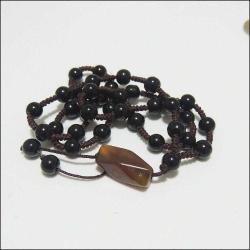 Retro Siyah Onyx ve Akik Taşlı Kolye Şans Tılsımı Talisman 0070