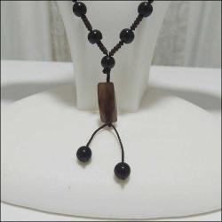 Retro Siyah Onyx ve Akik Taşlı Kolye Şans Tılsımı Talisman 0070