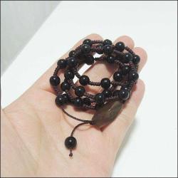 Retro Siyah Onyx ve Akik Taşlı Kolye Şans Tılsımı Talisman 0070