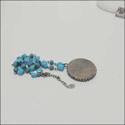 Vintage Gümüş Ton ROBERT AND ROSE İmitasyon Turkuaz ve İmitasyon Mercan Kolye Zuni Style 0070