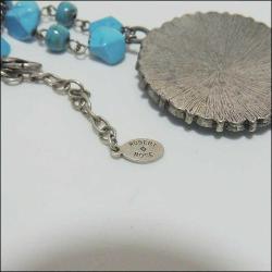 Vintage Gümüş Ton ROBERT AND ROSE İmitasyon Turkuaz ve İmitasyon Mercan Kolye Zuni Style 0070