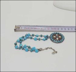 Vintage Gümüş Ton ROBERT AND ROSE İmitasyon Turkuaz ve İmitasyon Mercan Kolye Zuni Style 0070