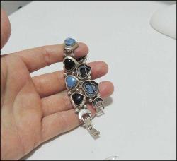 Vintage 925 Gümüş Doğaltaşlı Kalpli Bileklik Bilezik Thailand 0070