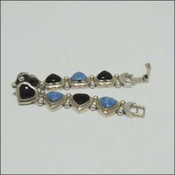 Vintage 925 Gümüş Doğaltaşlı Kalpli Bileklik Bilezik Thailand 0070