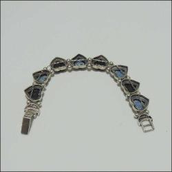 Vintage 925 Gümüş Doğaltaşlı Kalpli Bileklik Bilezik Thailand 0070