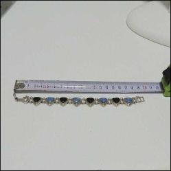 Vintage 925 Gümüş Doğaltaşlı Kalpli Bileklik Bilezik Thailand 0070