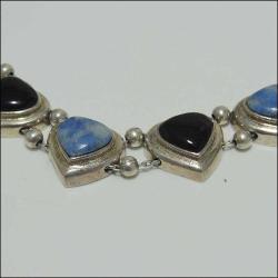 Vintage 925 Gümüş Doğaltaşlı Kalpli Bileklik Bilezik Thailand 0070