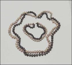 Vintage 14 Ayar ve 18 Ayar Altın Klipsli Peacock İnci ve Pembe İnci Kolye Bileklik Takım El yapımı  0065