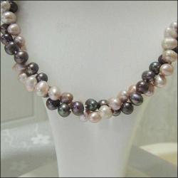 Vintage 14 Ayar ve 18 Ayar Altın Klipsli Peacock İnci ve Pembe İnci Kolye Bileklik Takım El yapımı  0065