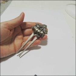 Antika Gümüş Kaplama Çiçek Formunda Uzun Saç Aksesuarı Toka 0065