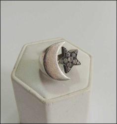 Vintage Özel Yapım 925 Gümüş Zirkon Taşlı Ayyıldız Yüzük 2 0095