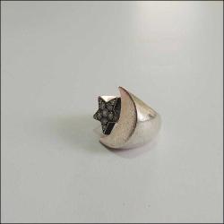 Vintage Özel Yapım 925 Gümüş Zirkon Taşlı Ayyıldız Yüzük 2 0095