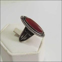 Retro 950 Ayar Saf Gümüş Akik Taşlı Yüzük 0065