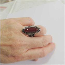 Retro 950 Ayar Saf Gümüş Akik Taşlı Yüzük 0065