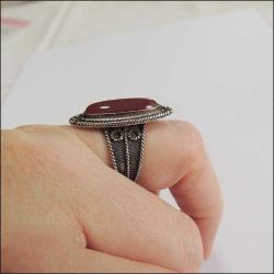 Retro 950 Ayar Saf Gümüş Akik Taşlı Yüzük 0065