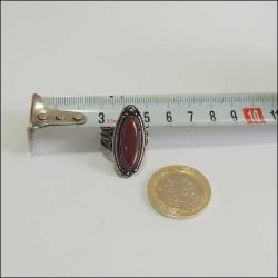 Retro 950 Ayar Saf Gümüş Akik Taşlı Yüzük 0065