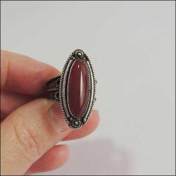 Retro 950 Ayar Saf Gümüş Akik Taşlı Yüzük 0065