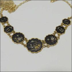 Antika El yapımı  Gümüş ve Altın kakma Shakudo Kolye Japonya 0064